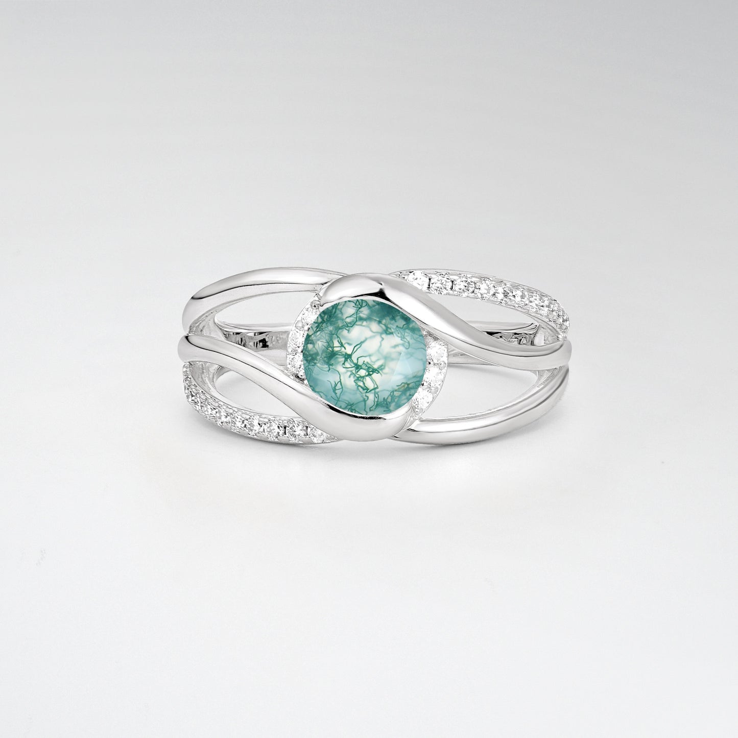 Round Cut Moss Agate Split Shank Twist Engagement Ring - Additional view