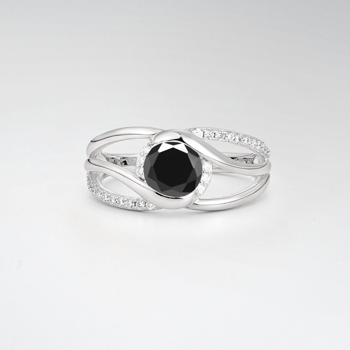 Round Cut Black Onyx Split Shank Twist Engagement Ring - Additional view