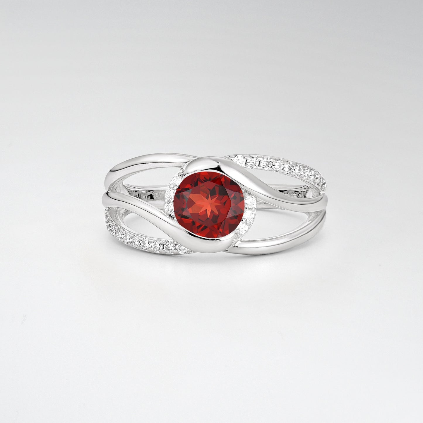 Round Cut Garnet Split Shank Twist Engagement Ring - Additional view