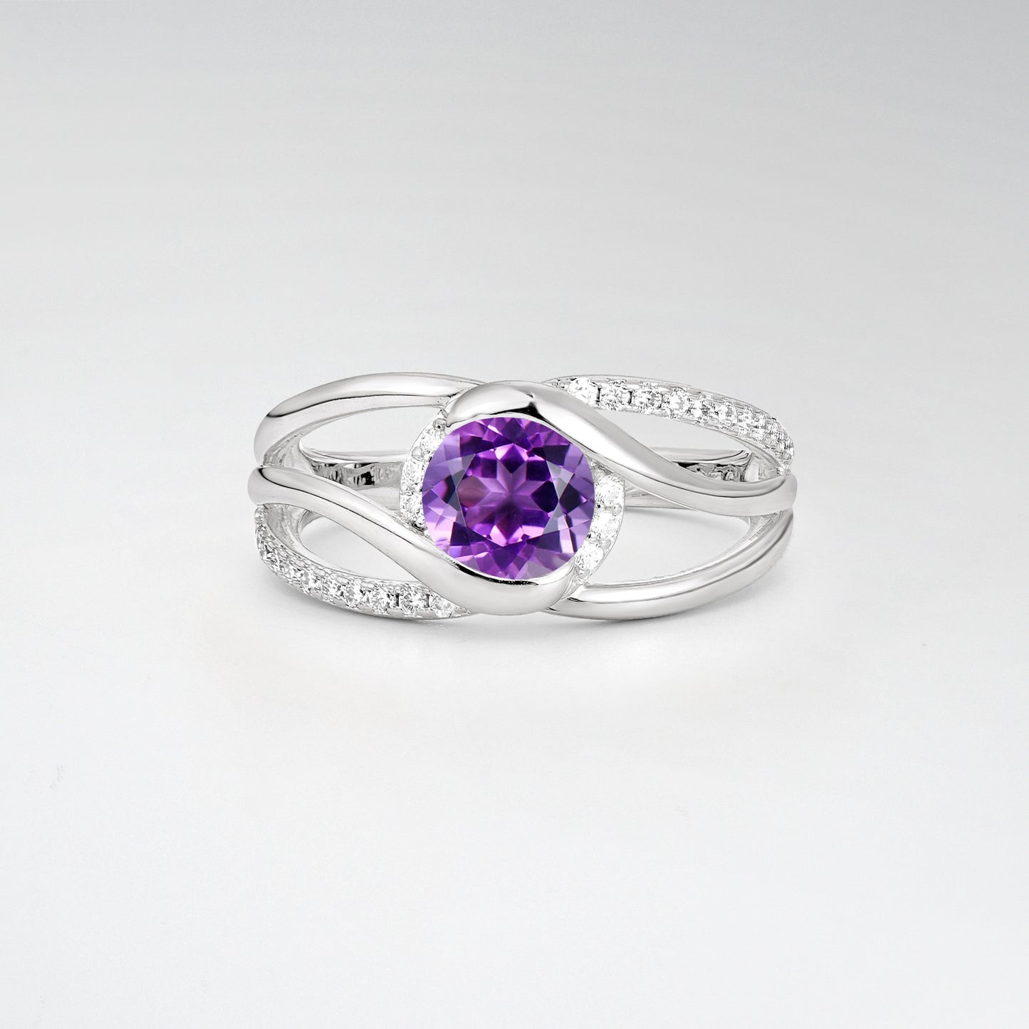 Round Cut Amethyst Split Shank Twist Engagement Ring - Additional view