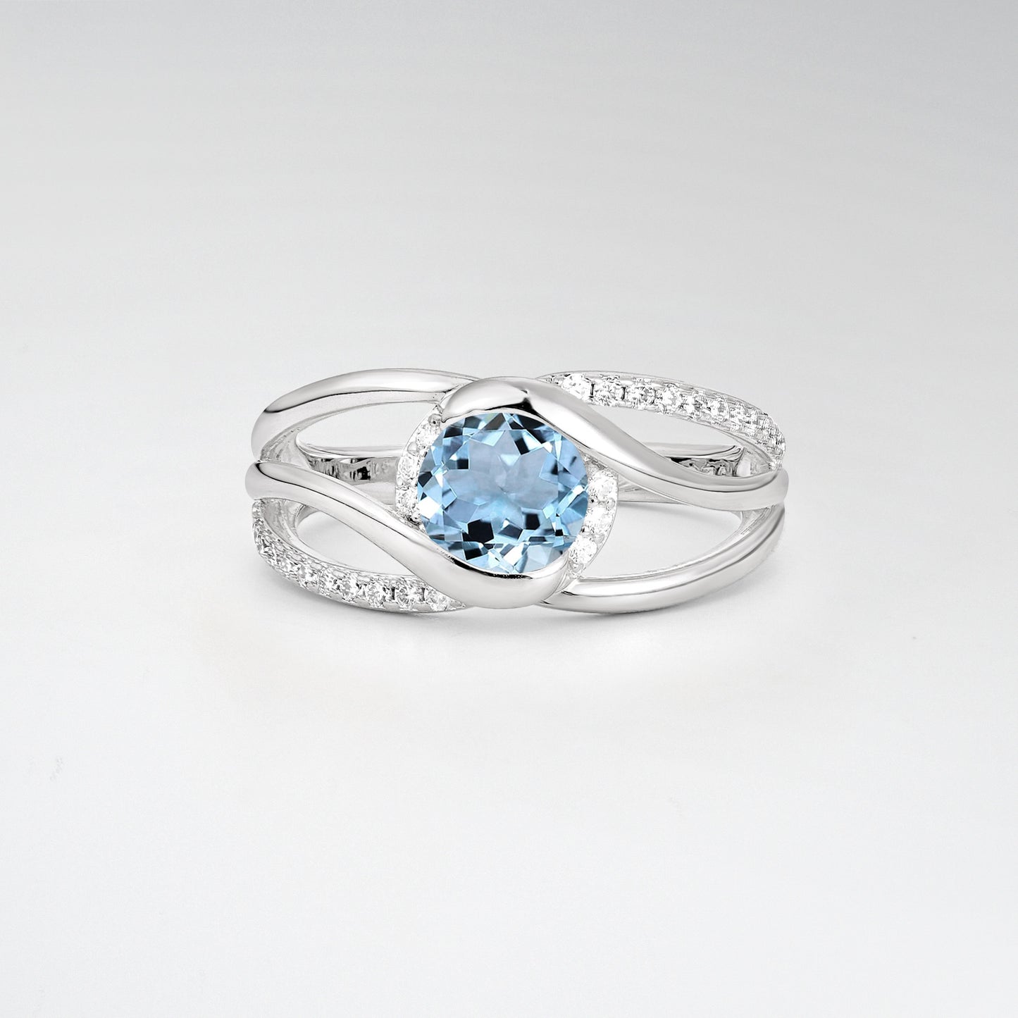 Round Cut Aquamarine Split Shank Twist Engagement Ring - Additional view