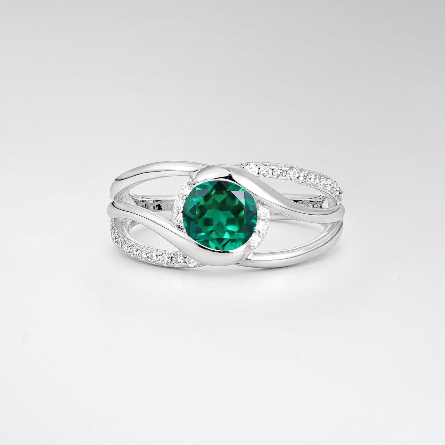 Round Cut Emerald Split Shank Twist Engagement Ring - Additional view
