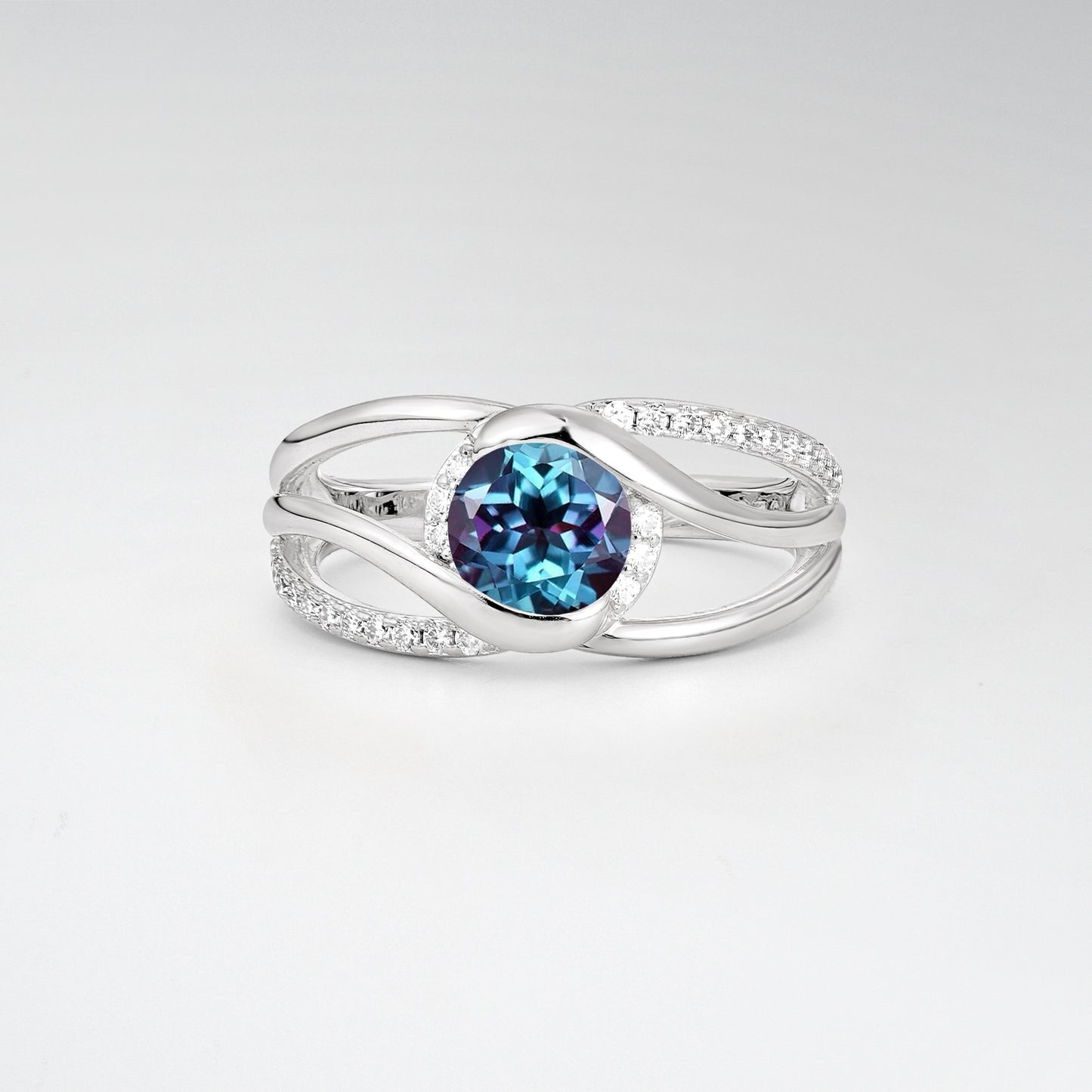Round Cut Alexandrite Split Shank Twist Engagement Ring - Additional view