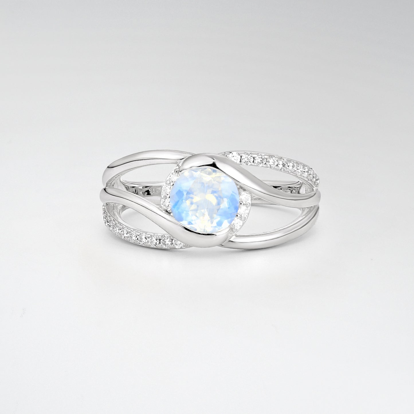 Round Cut Moonstone Split Shank Twist Engagement Ring - Additional view