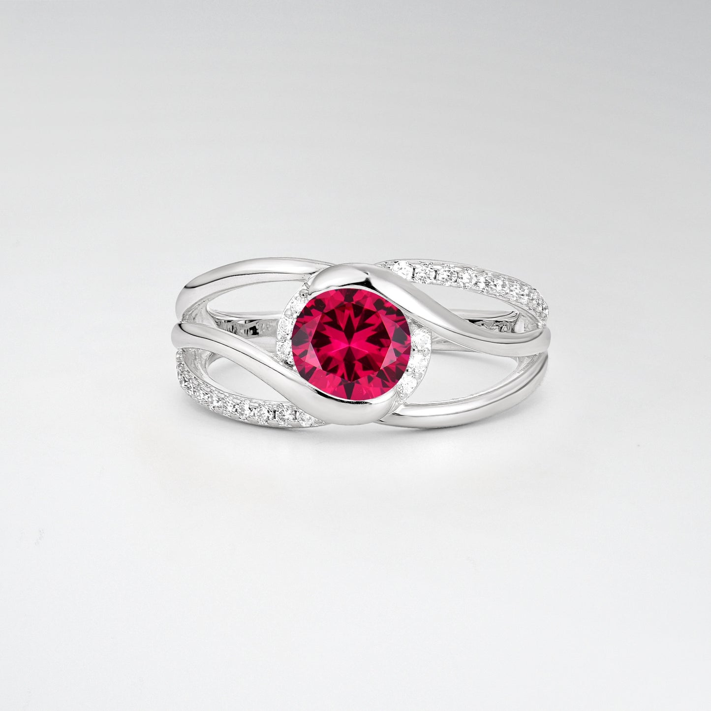 Round Cut Ruby Split Shank Twist Engagement Ring - Additional view