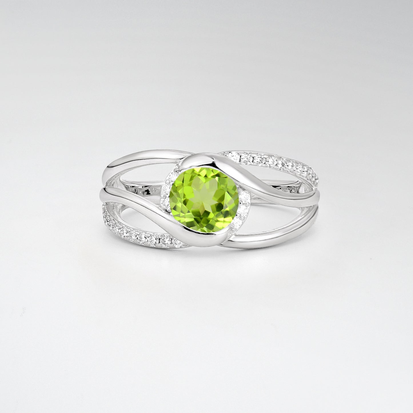 Round Cut Peridot Split Shank Twist Engagement Ring - Additional view