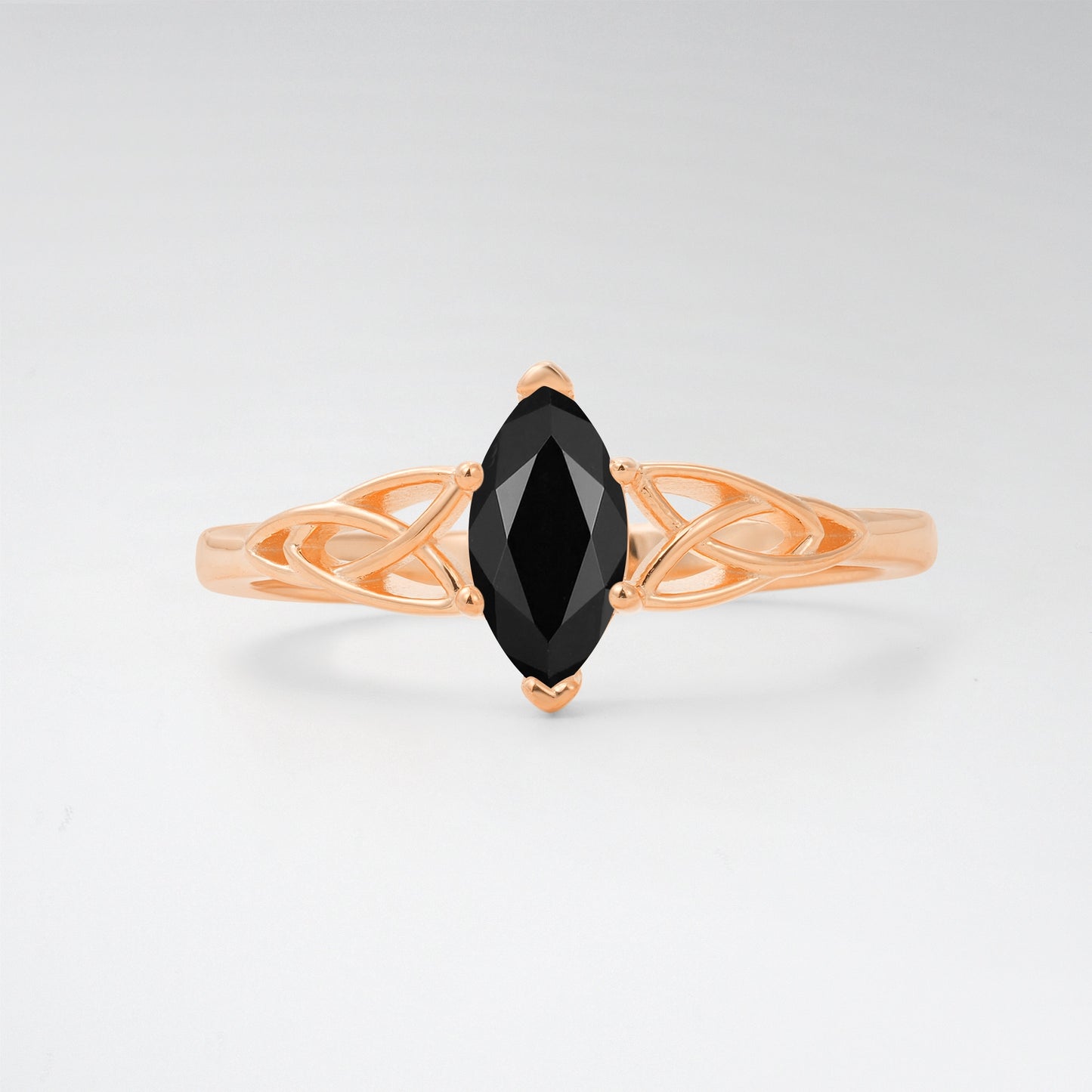 Celtic Marquise Cut Black Onyx Trinity Knot Solitaire Engagement Ring - Additional view