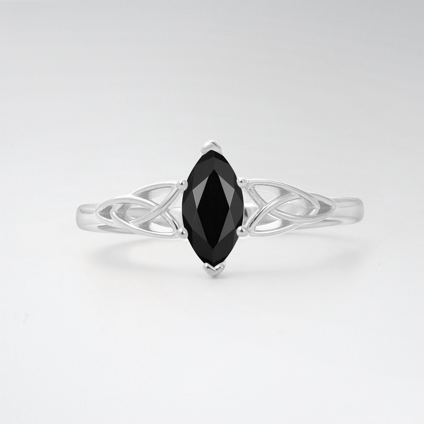 Celtic Marquise Cut Black Onyx Trinity Knot Solitaire Engagement Ring - Additional view