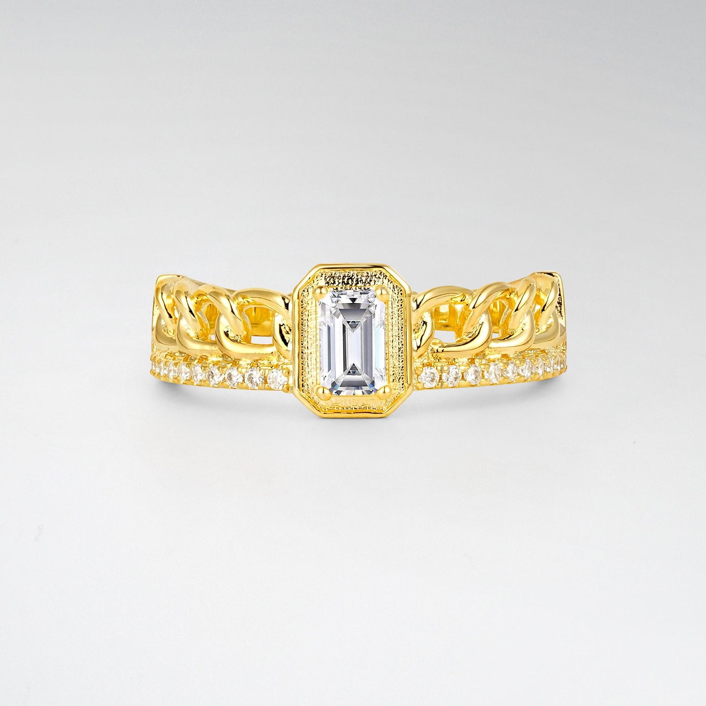 Emerald Cut Lab Diamond Vintage Pave Engagement Ring - Additional view