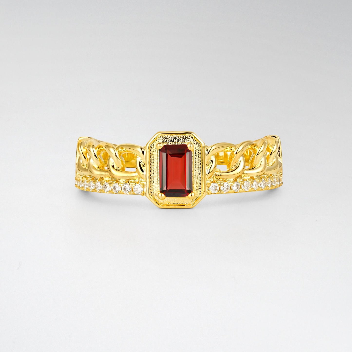 Emerald Cut Garnet Vintage Pave Engagement Ring - Additional view