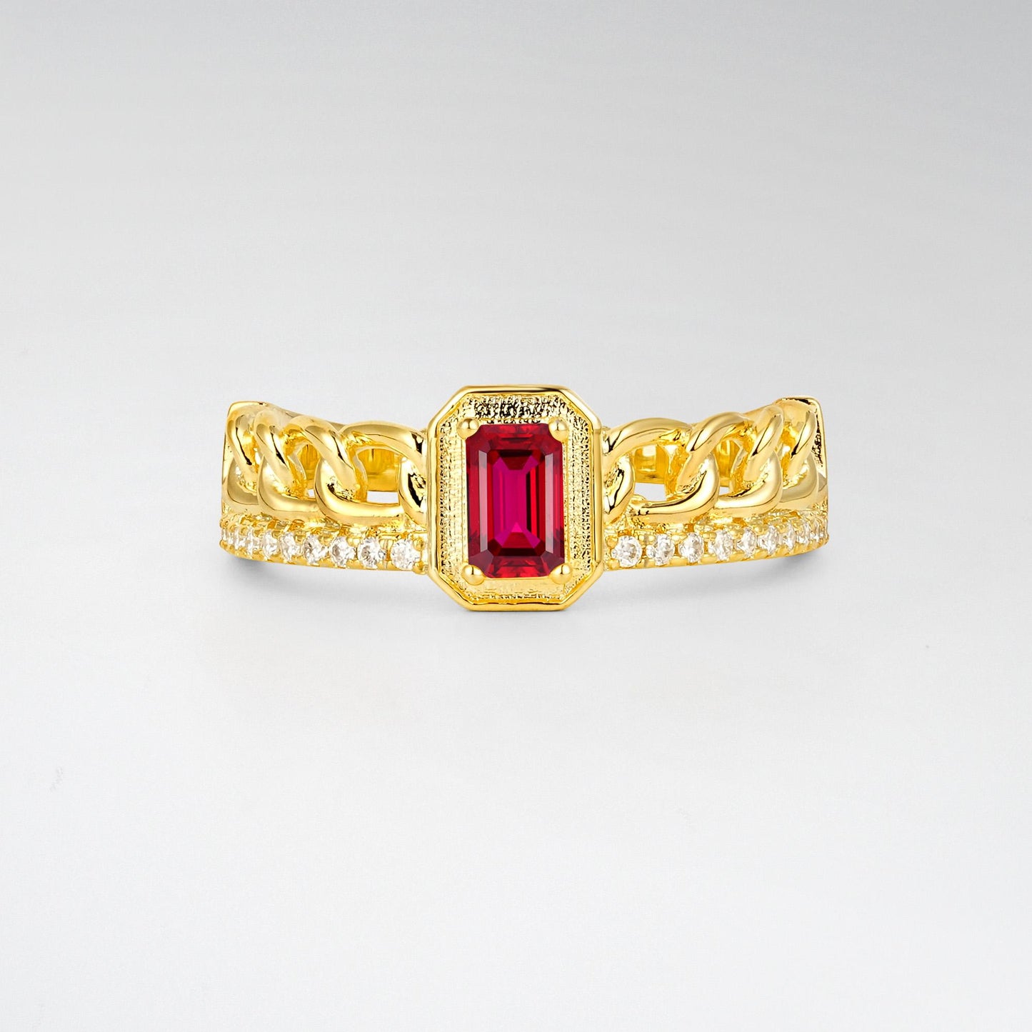 Emerald Cut Ruby Vintage Pave Engagement Ring - Additional view