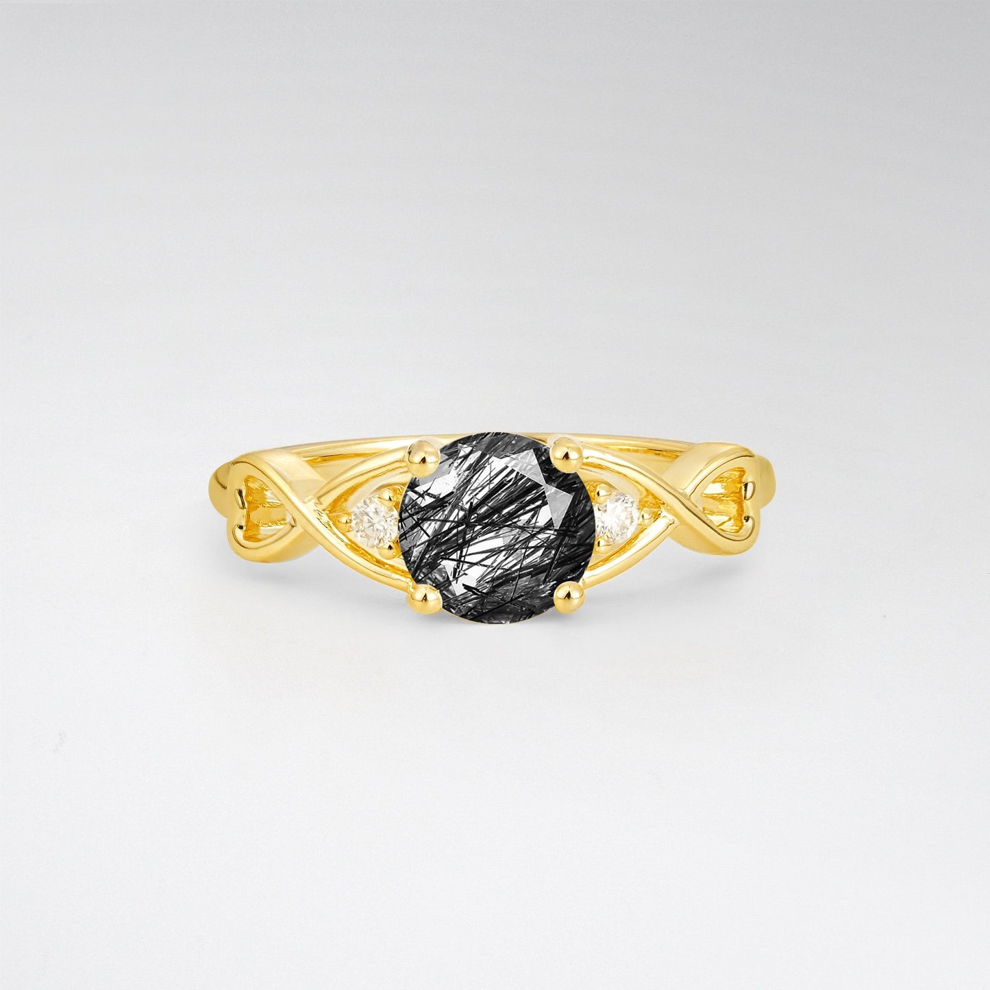 Round Cut Black Rutilated Quartz Infinity Twist Engagement Ring - Additional view