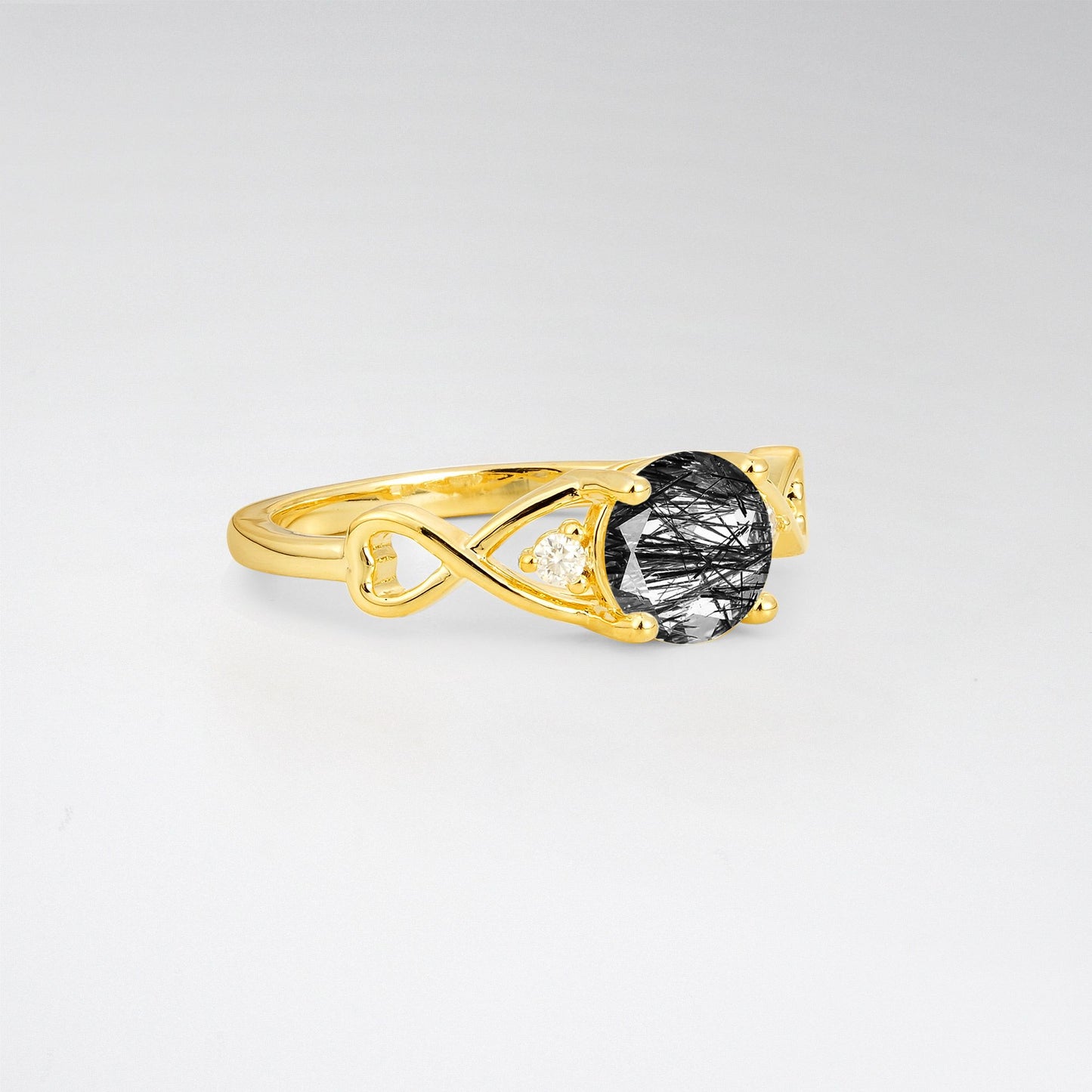Round Cut Black Rutilated Quartz Infinity Twist Engagement Ring - Additional view