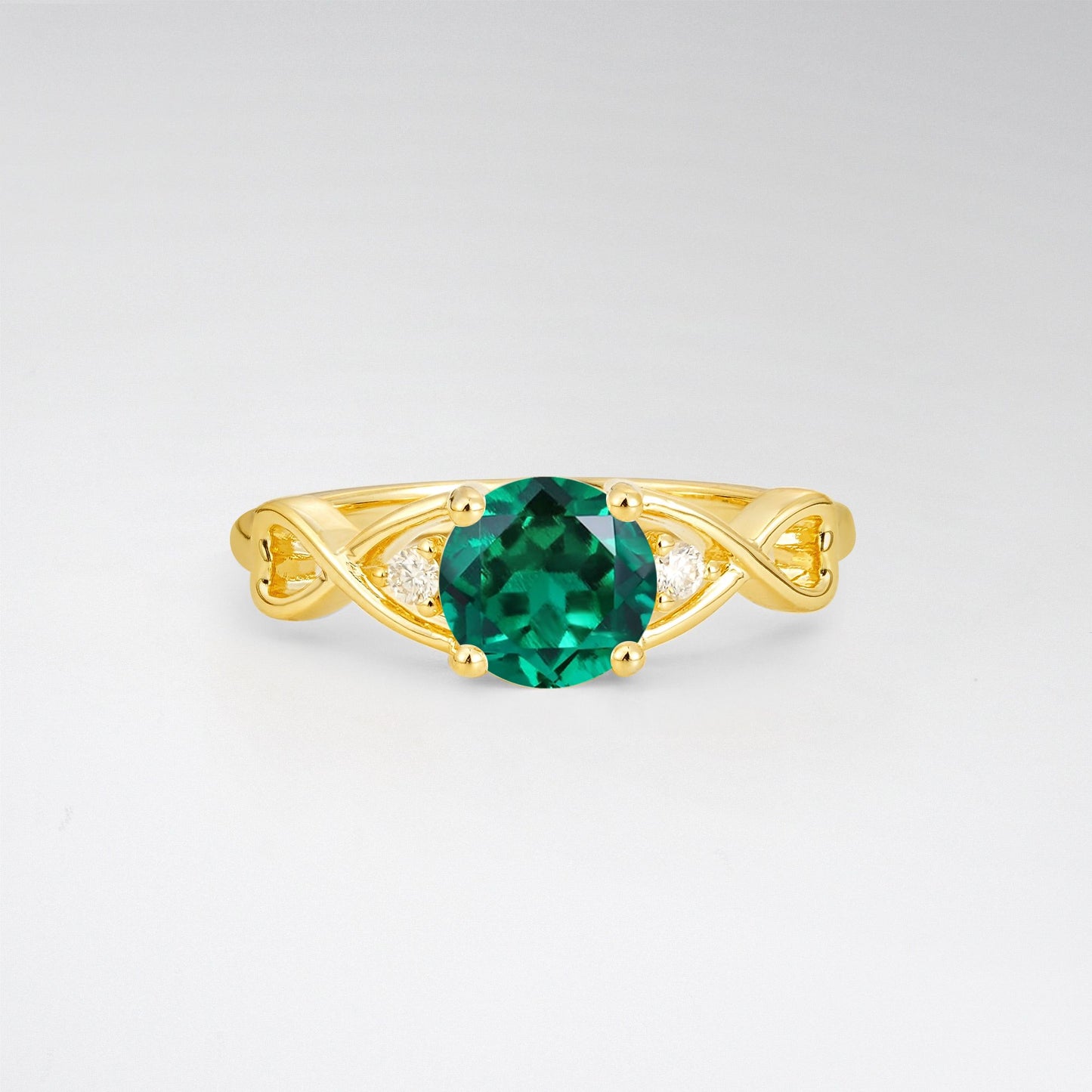 Round Cut Emerald Infinity Twist Engagement Ring - Additional view