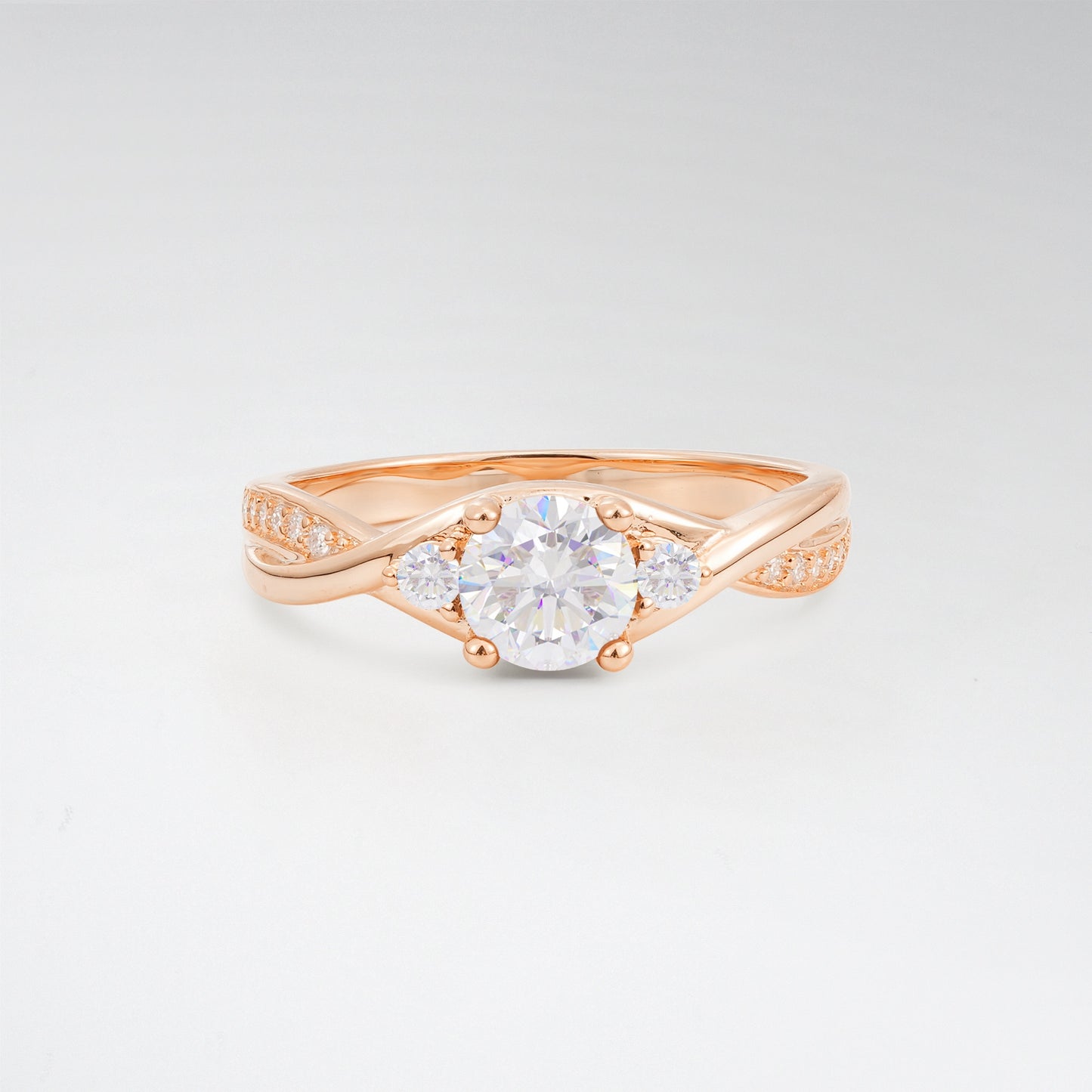 Round Cut Three Stone Moissanite Infinity Twisted Pave Engagement Ring - Additional view
