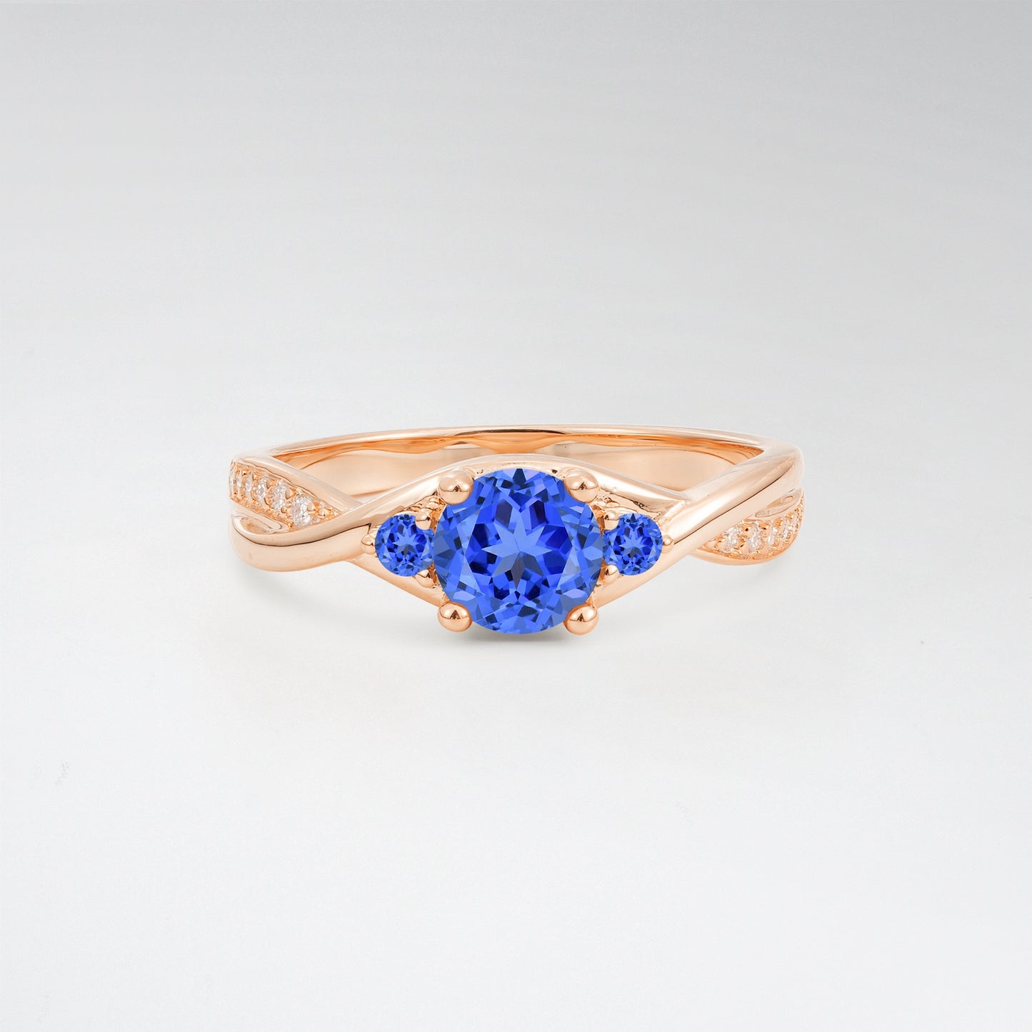 Round Cut Three Stone Sapphire Infinity Twisted Pave Engagement Ring - Additional view