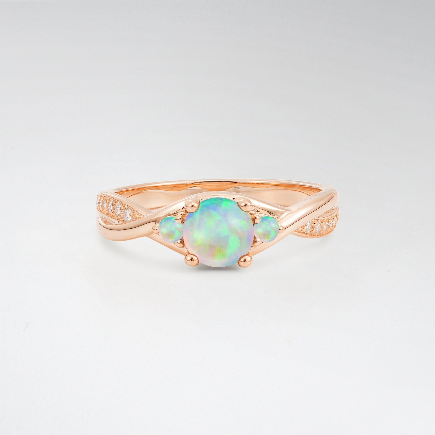 Round Cut Three Stone Opal Infinity Twisted Pave Engagement Ring - Additional view