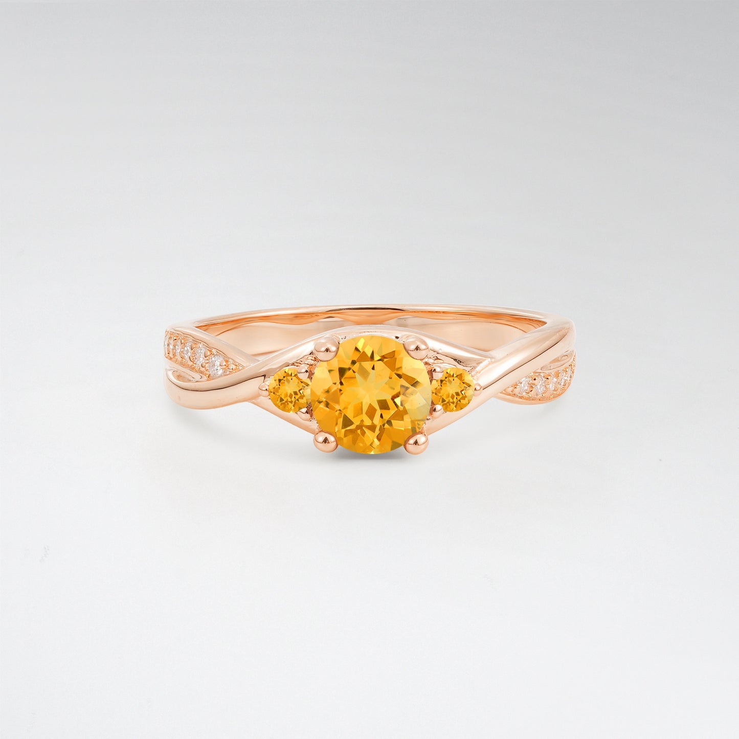 Round Cut Three Stone Citrine Infinity Twisted Pave Engagement Ring - Additional view