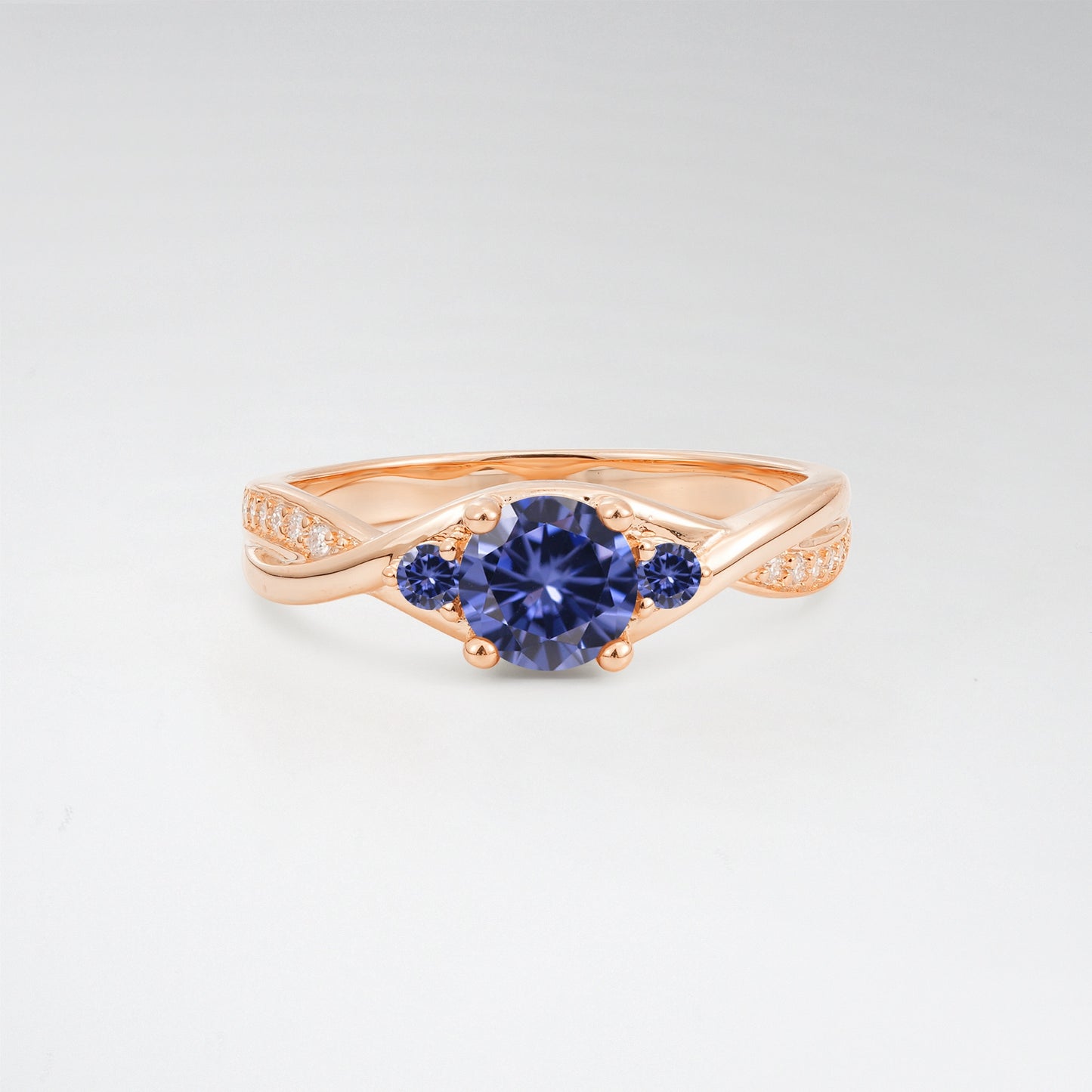 Round Cut Three Stone Tanzanite Infinity Twisted Pave Engagement Ring - Additional view