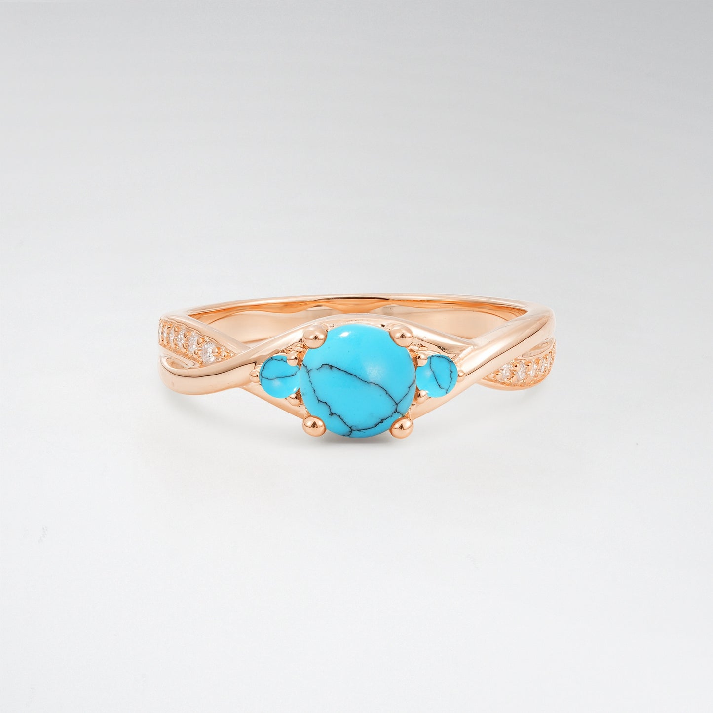 Round Cut Three Stone Turquoise Infinity Twisted Pave Engagement Ring - Additional view