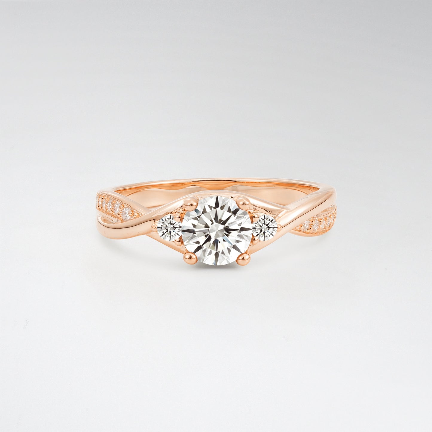 Round Cut Three Stone Lab Diamond Infinity Twisted Pave Engagement Ring - Additional view