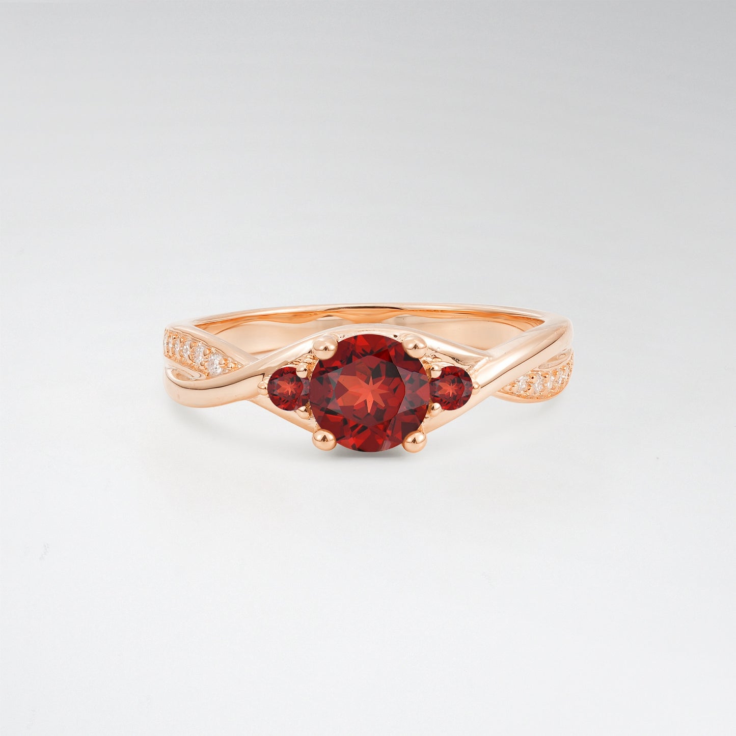 Round Cut Three Stone Garnet Infinity Twisted Pave Engagement Ring - Additional view