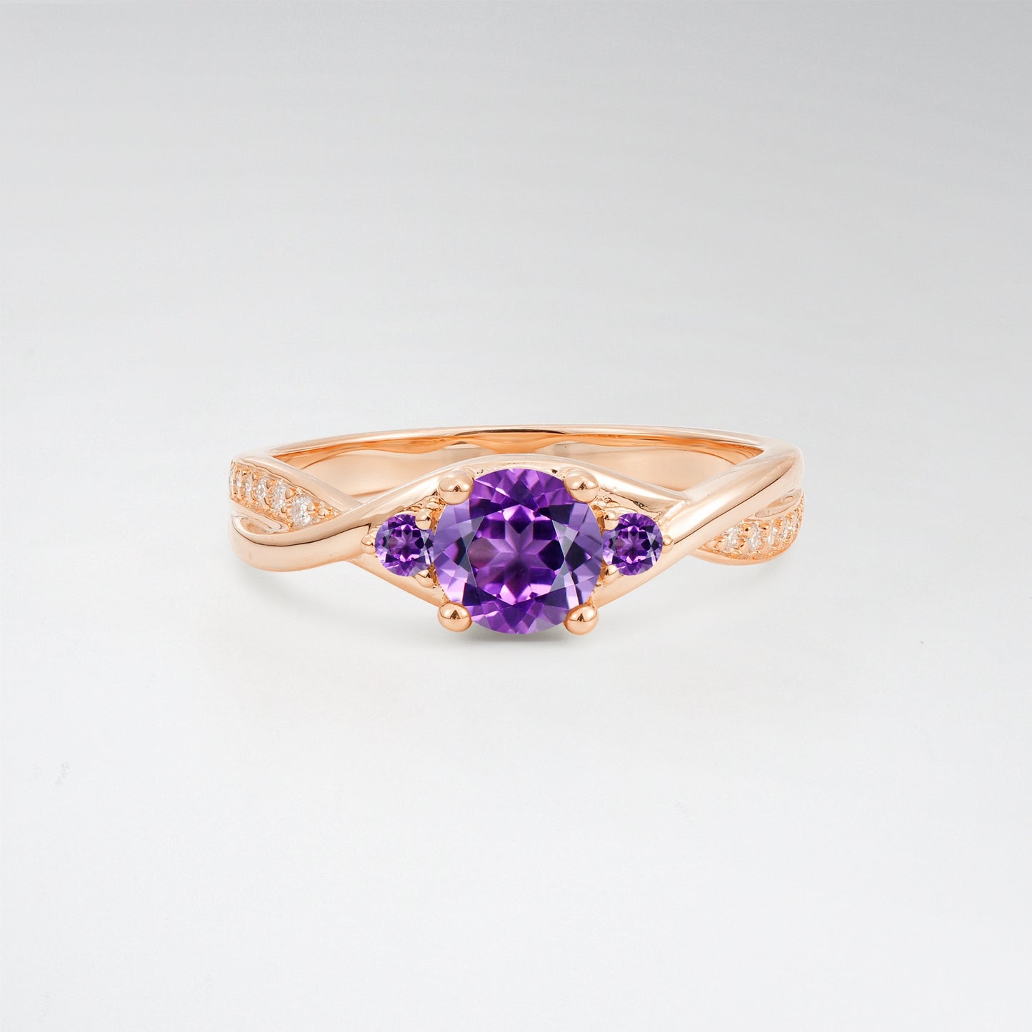 Round Cut Three Stone Amethyst Infinity Twisted Pave Engagement Ring - Additional view