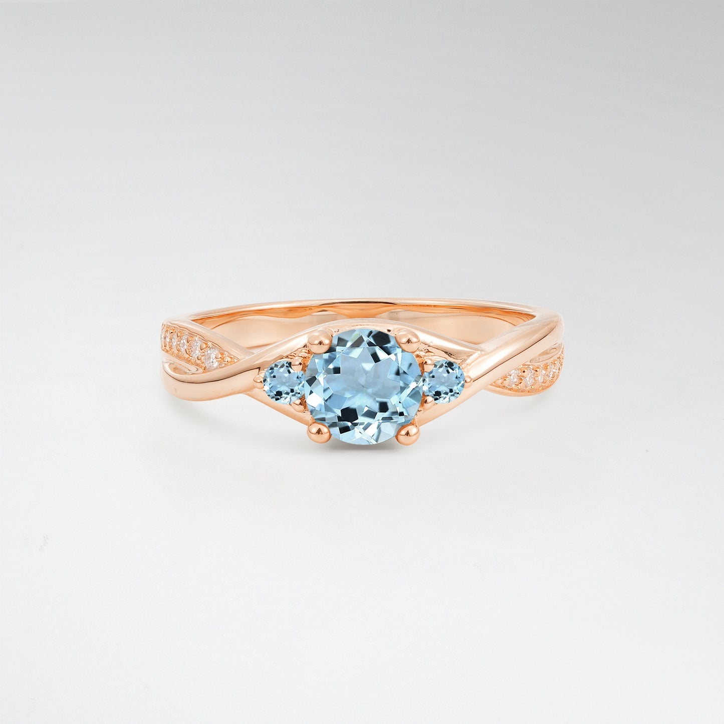 Round Cut Three Stone Aquamarine Infinity Twisted Pave Engagement Ring - Additional view