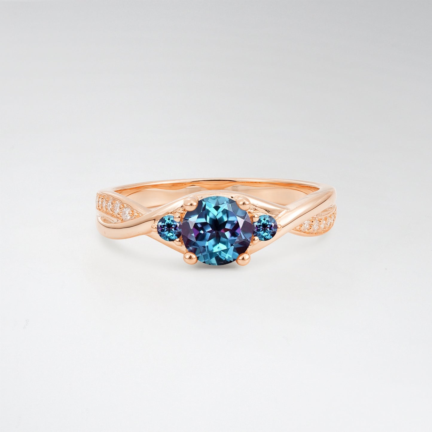 Round Cut Three Stone Alexandrite Infinity Twisted Pave Engagement Ring - Additional view