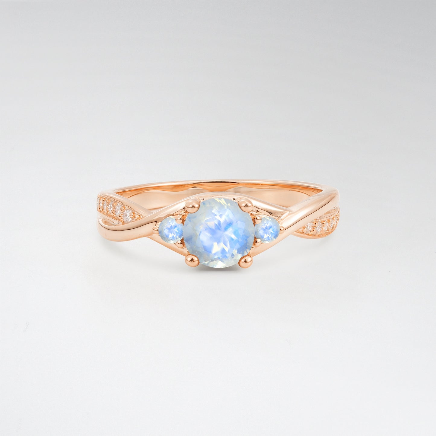 Round Cut Three Stone Moonstone Infinity Twisted Pave Engagement Ring - Additional view