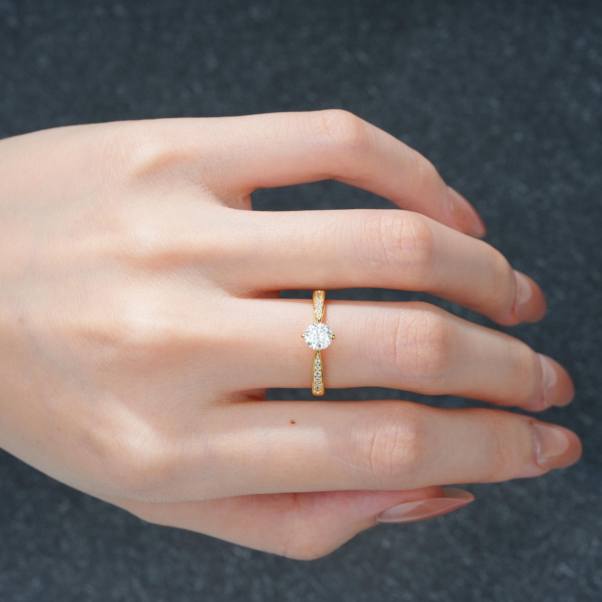 Classic Round Cut Moissanite Pavé Promise Ring - Additional view