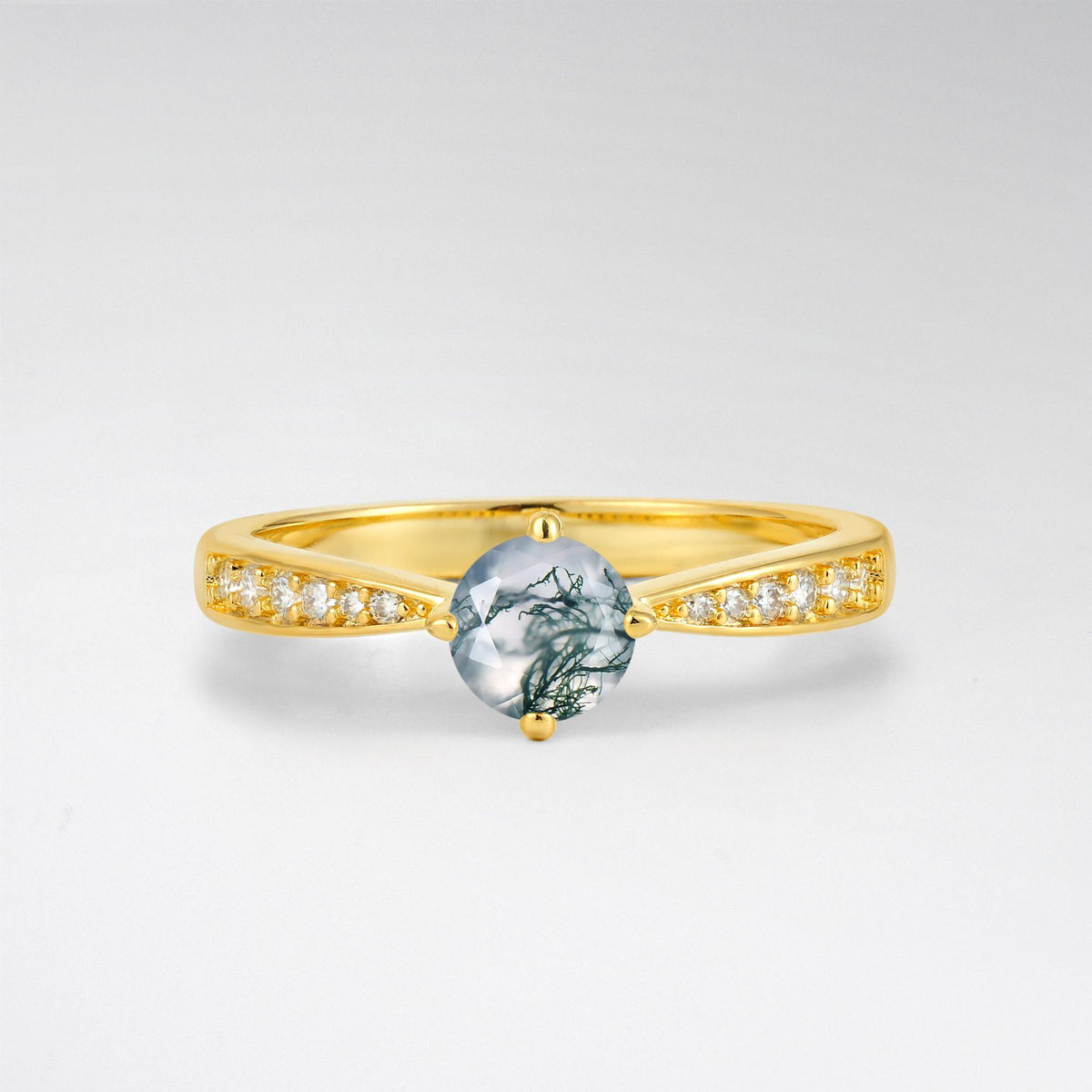 Classic Round Cut Moss Agate Pavé Promise Ring - Additional view