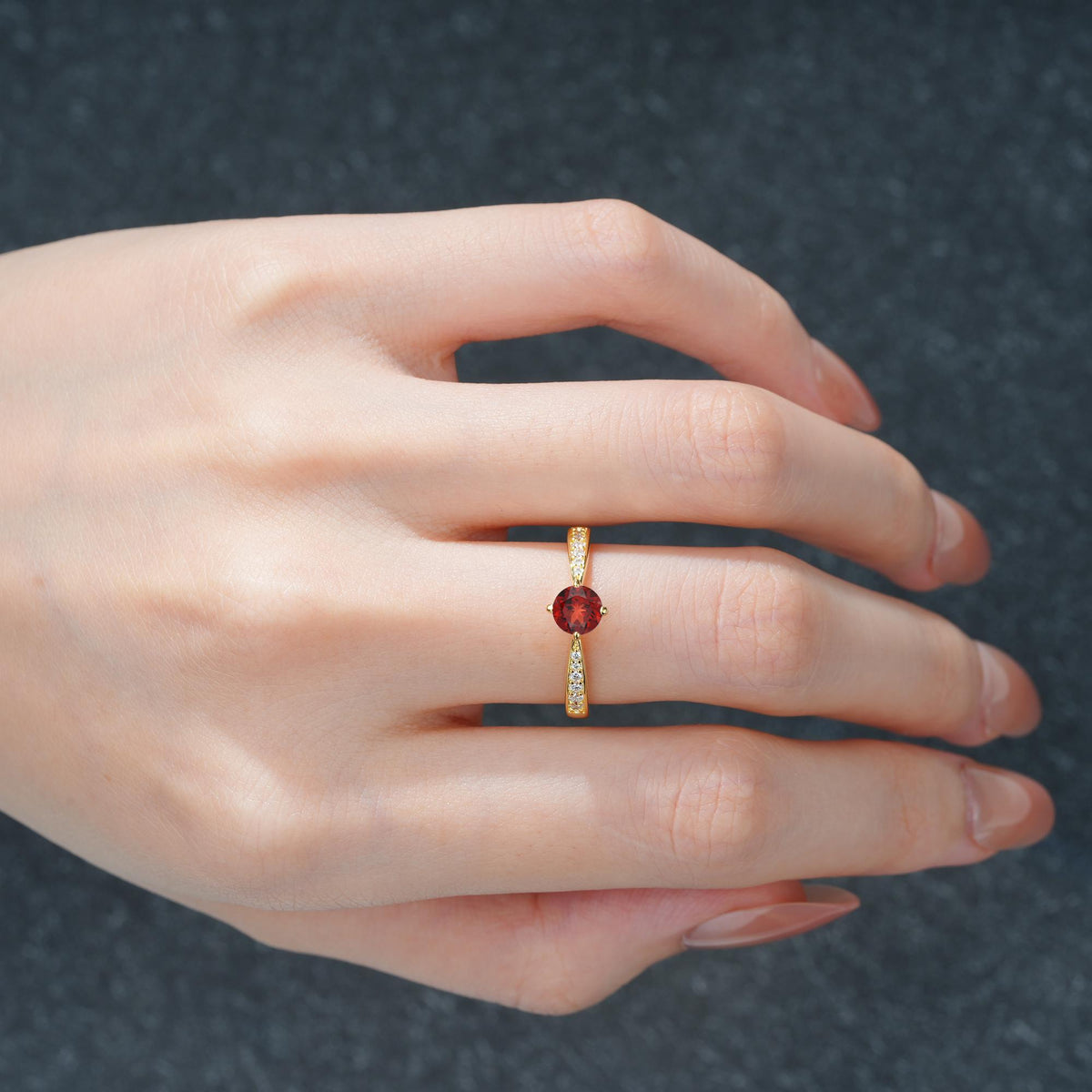 Classic Round Cut Garnet Pavé Promise Ring - Additional view