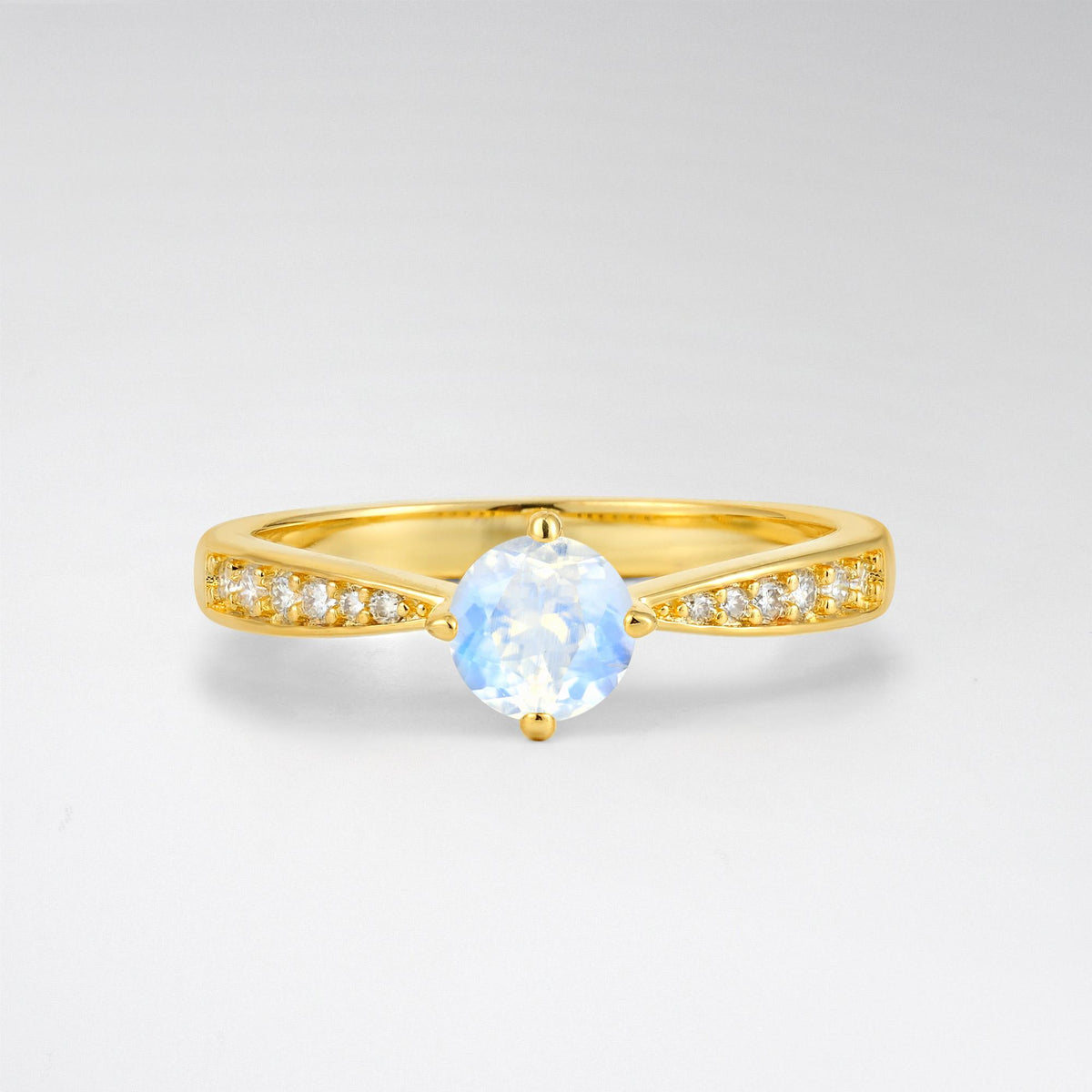 Classic Round Cut Moonstone Pavé Promise Ring - Additional view