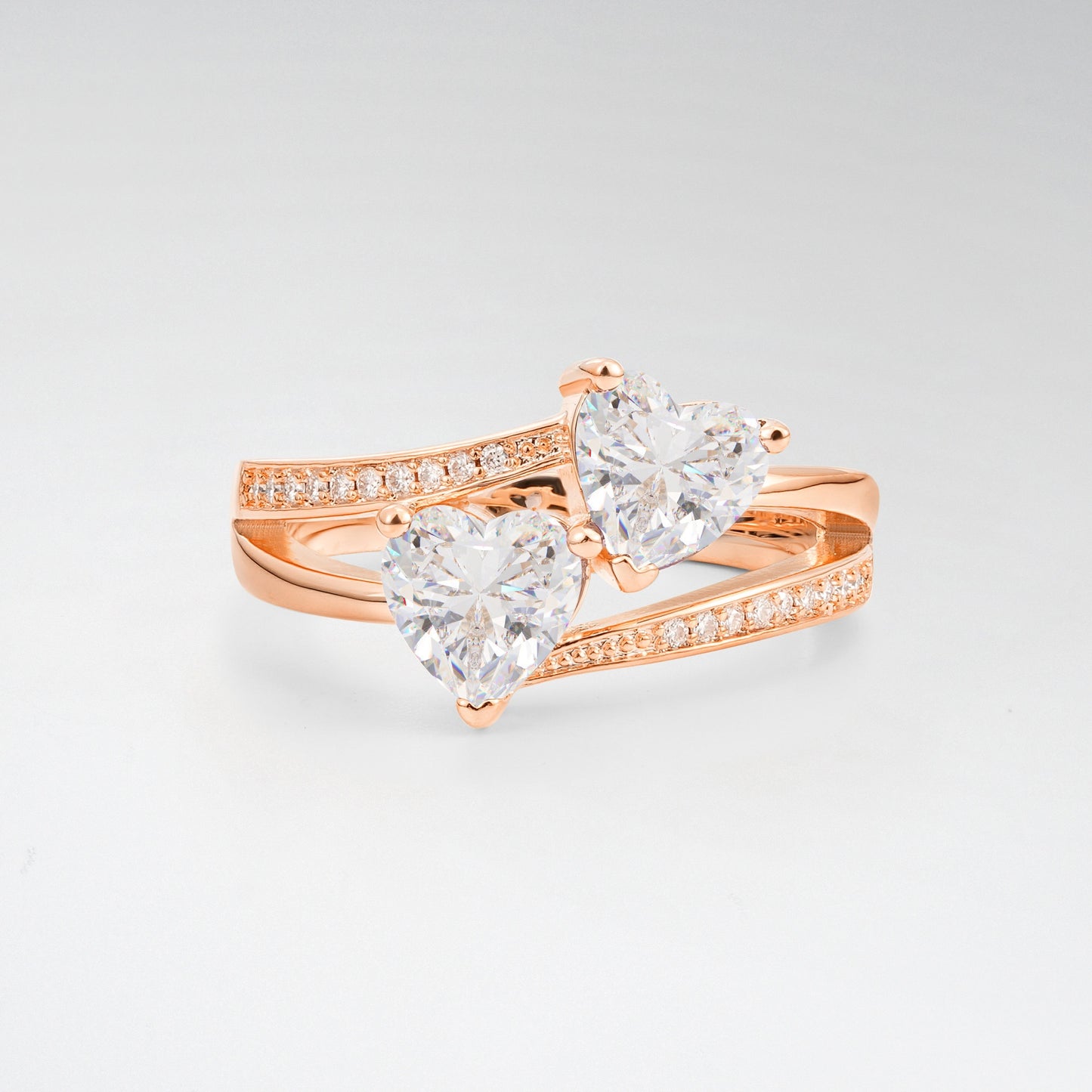 Romantic Heart Cut Moissanite 1.5CT Toi et Moi Bypass Pave Engagement Ring - Additional view