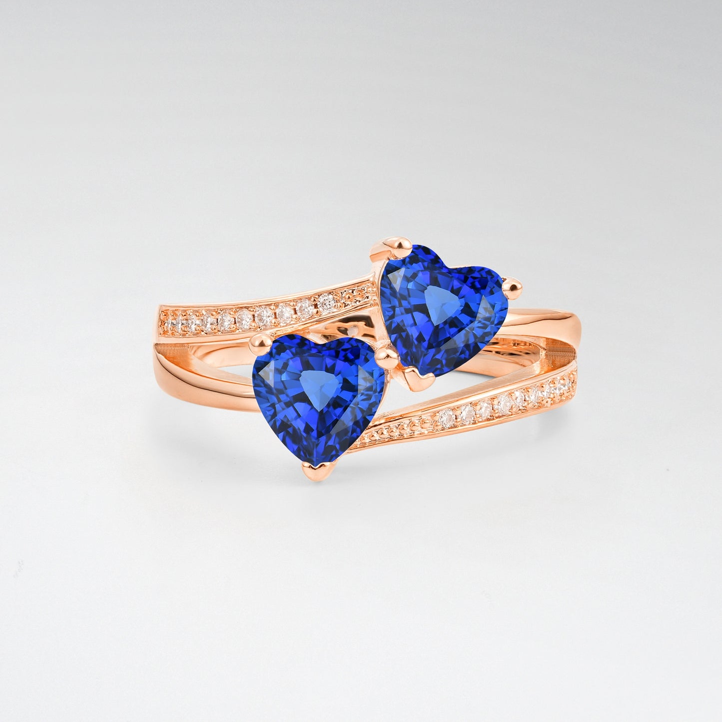 Romantic Heart Cut Sapphire 1.5CT Toi et Moi Bypass Pave Engagement Ring - Additional view