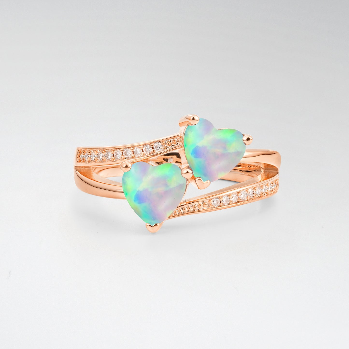 Romantic Heart Cut Opal 1.5CT Toi et Moi Bypass Pave Engagement Ring - Additional view