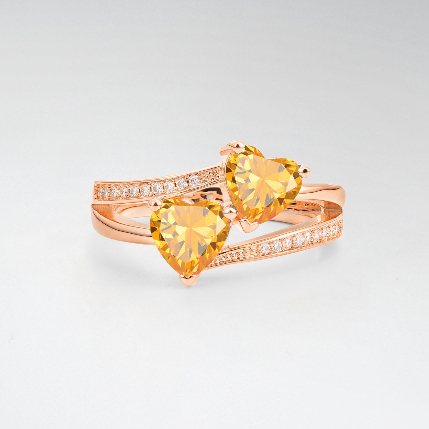 Romantic Heart Cut Citrine 1.5CT Toi et Moi Bypass Pave Engagement Ring - Additional view