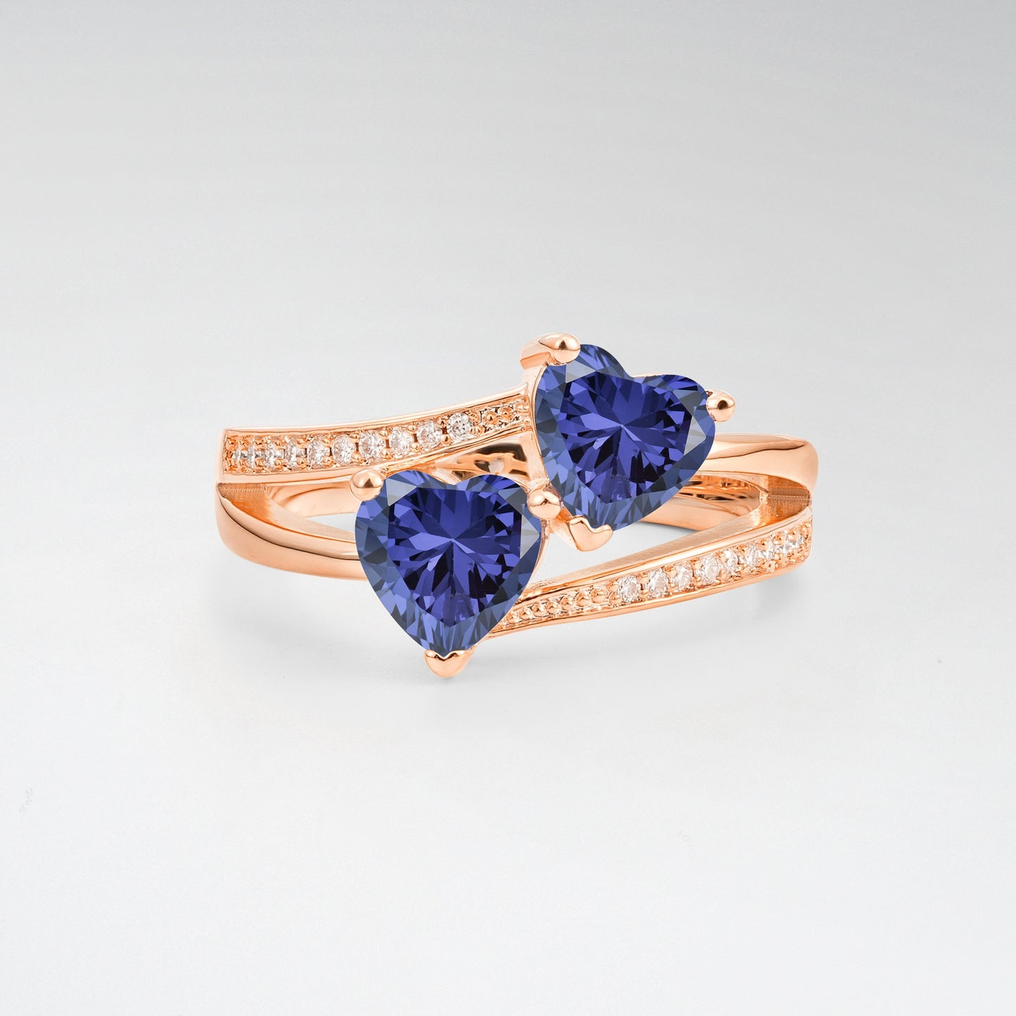 Romantic Heart Cut Tanzanite 1.5CT Toi et Moi Bypass Pave Engagement Ring - Additional view