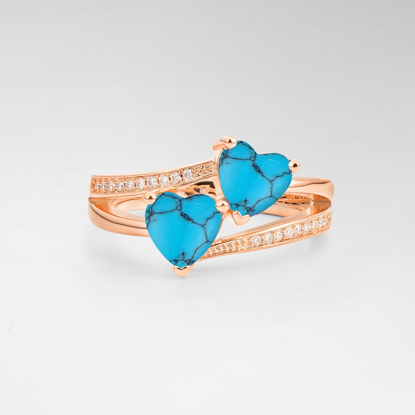 Romantic Heart Cut Turquoise 1.5CT Toi et Moi Bypass Pave Engagement Ring - Additional view