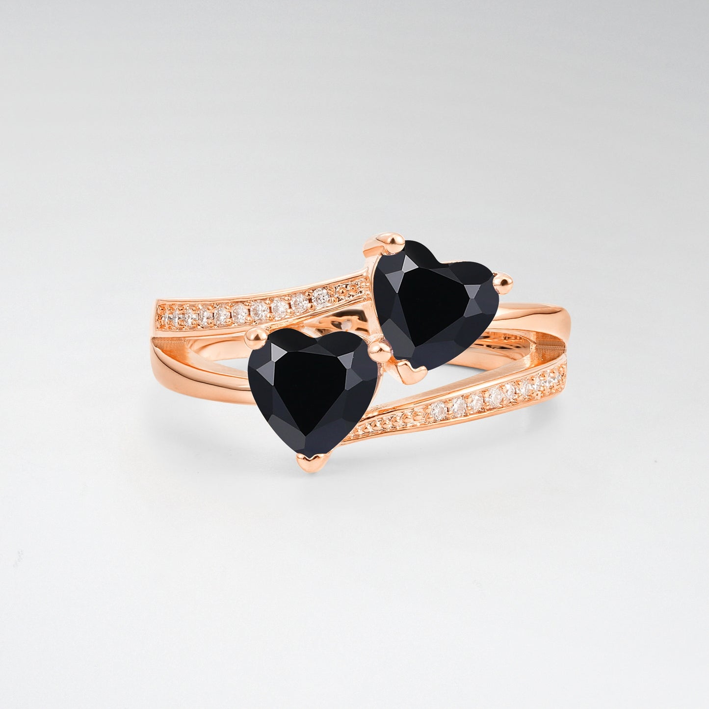 Romantic Heart Cut Black Onyx 1.5CT Toi et Moi Bypass Pave Engagement Ring - Additional view