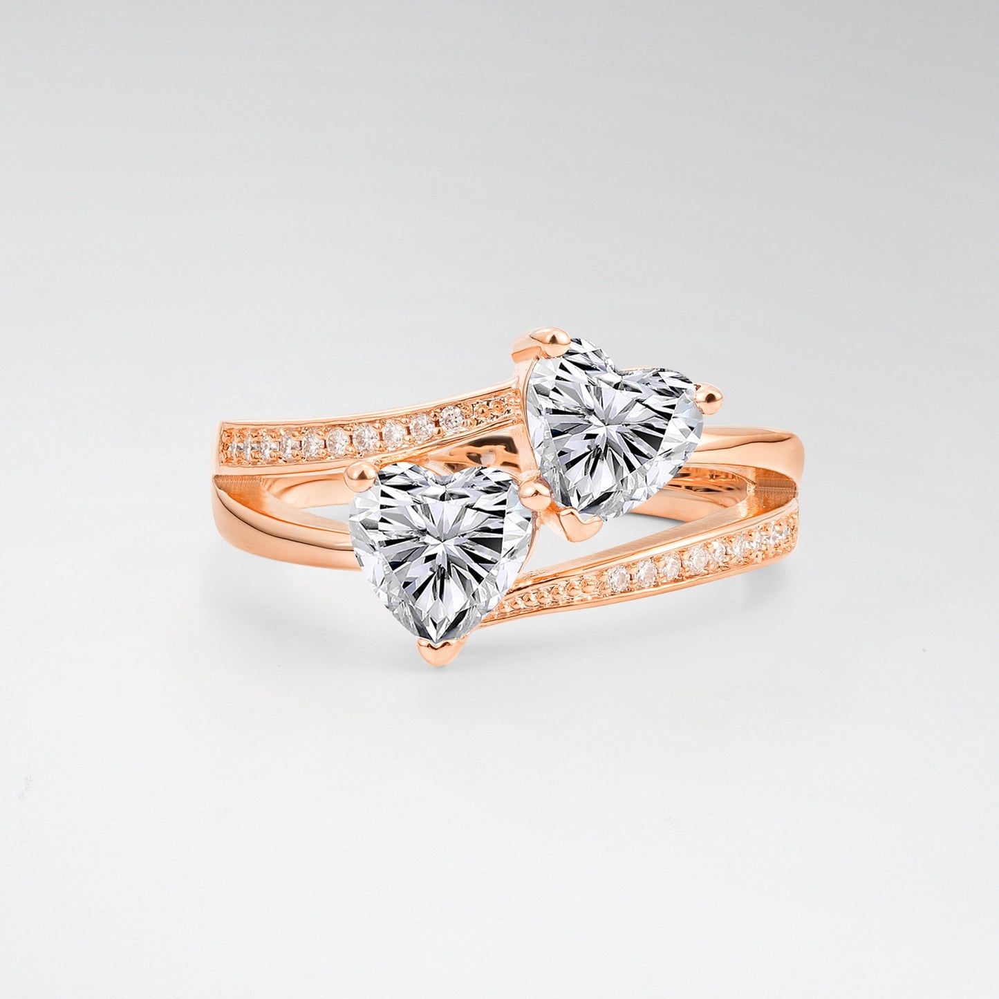 Romantic Heart Cut Lab Diamond 1.5CT Toi et Moi Bypass Pave Engagement Ring - Additional view