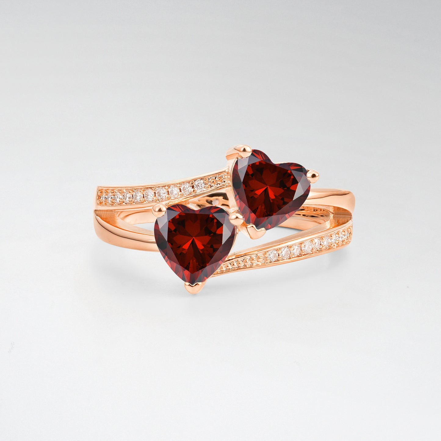 Romantic Heart Cut Garnet 1.5CT Toi et Moi Bypass Pave Engagement Ring - Additional view
