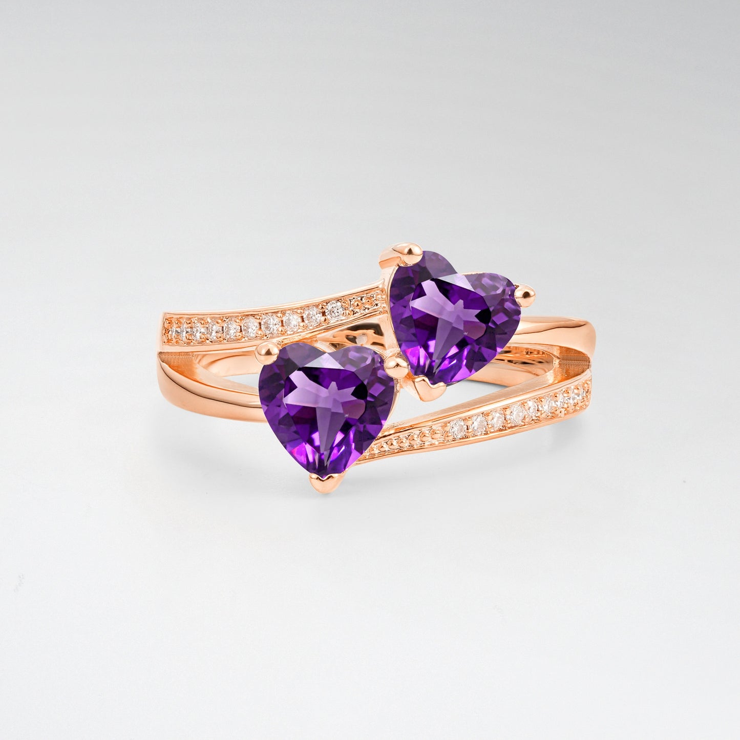 Romantic Heart Cut Amethyst 1.5CT Toi et Moi Bypass Pave Engagement Ring - Additional view
