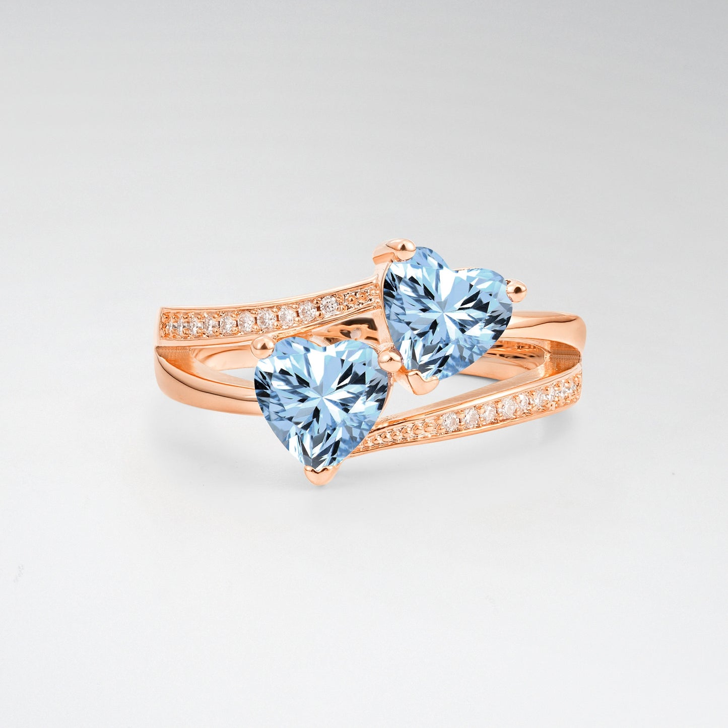 Romantic Heart Cut Aquamarine 1.5CT Toi et Moi Bypass Pave Engagement Ring - Additional view