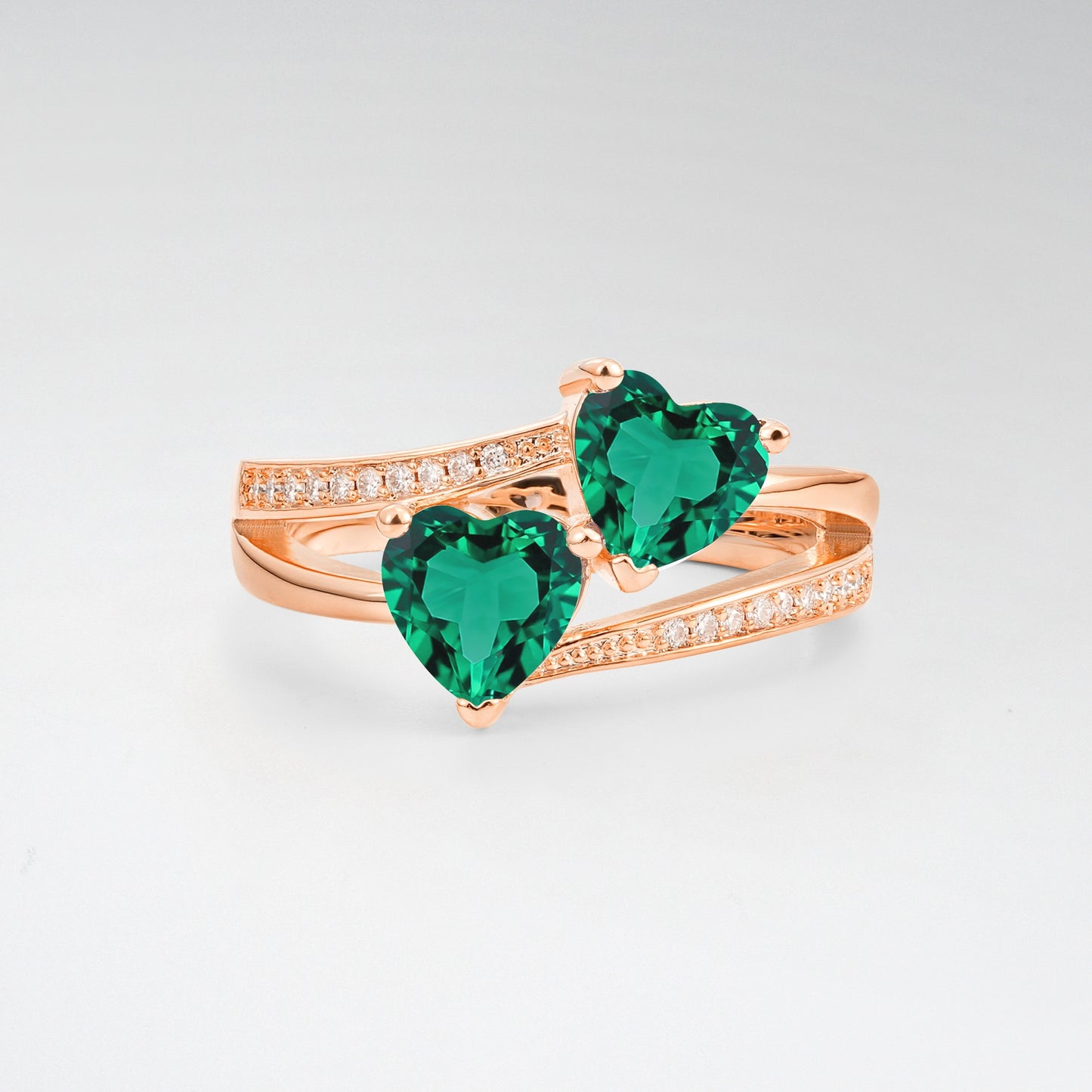 Romantic Heart Cut Emerald 1.5CT Toi et Moi Bypass Pave Engagement Ring - Additional view