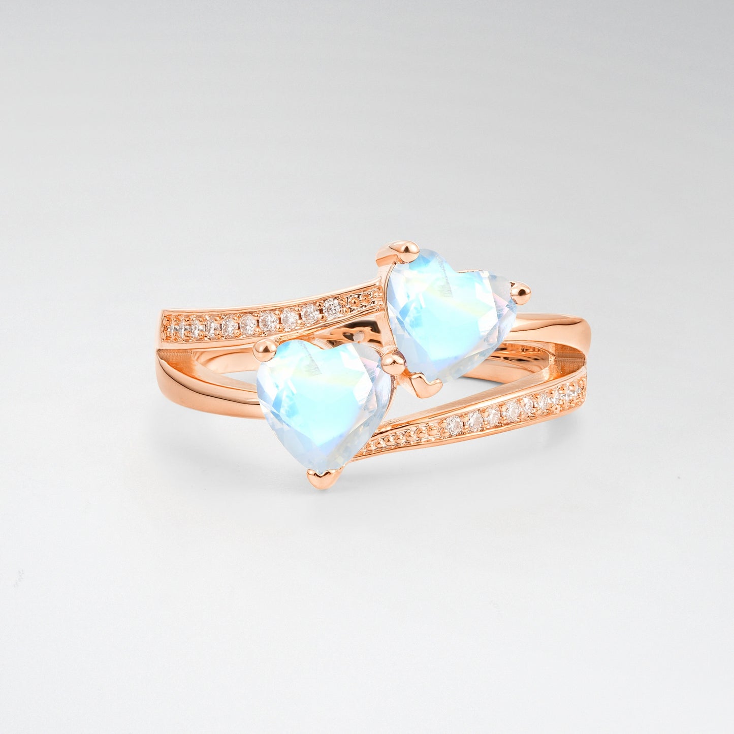 Romantic Heart Cut Moonstone 1.5CT Toi et Moi Bypass Pave Engagement Ring - Additional view