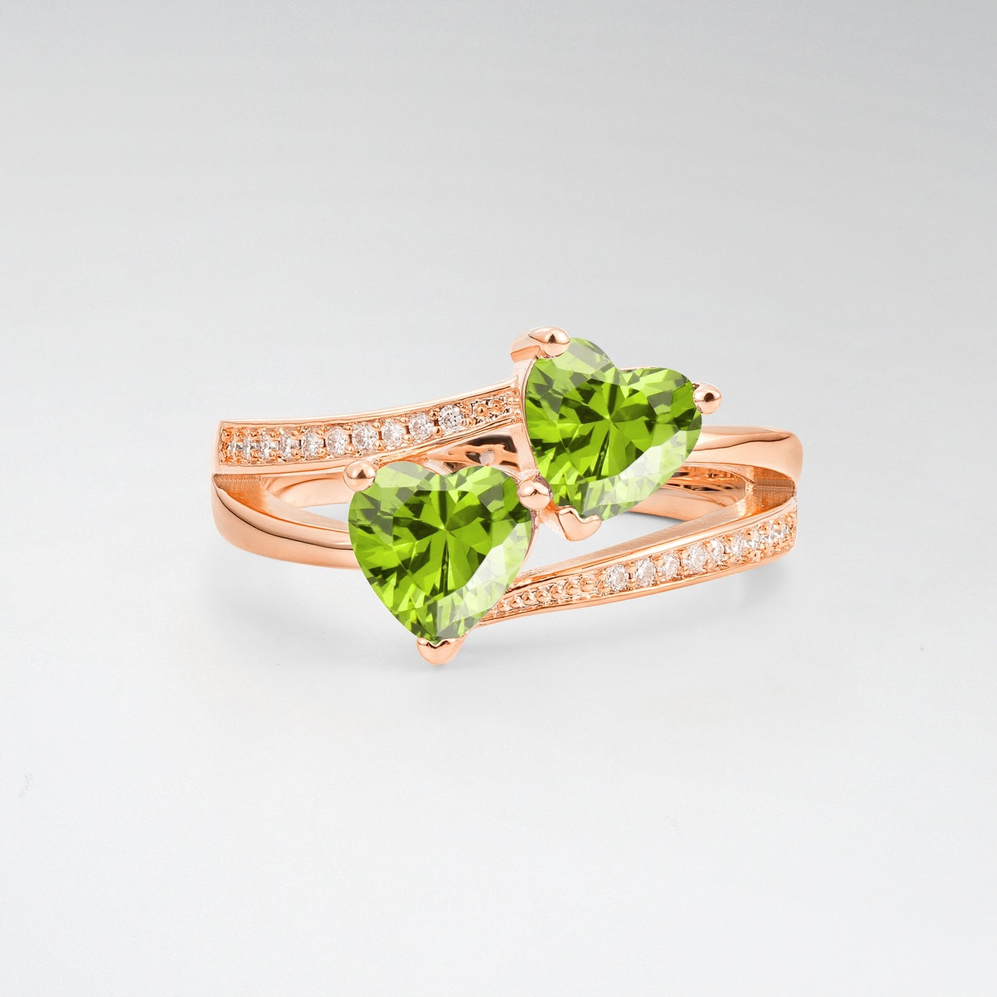 Romantic Heart Cut Peridot 1.5CT Toi et Moi Bypass Pave Engagement Ring - Additional view