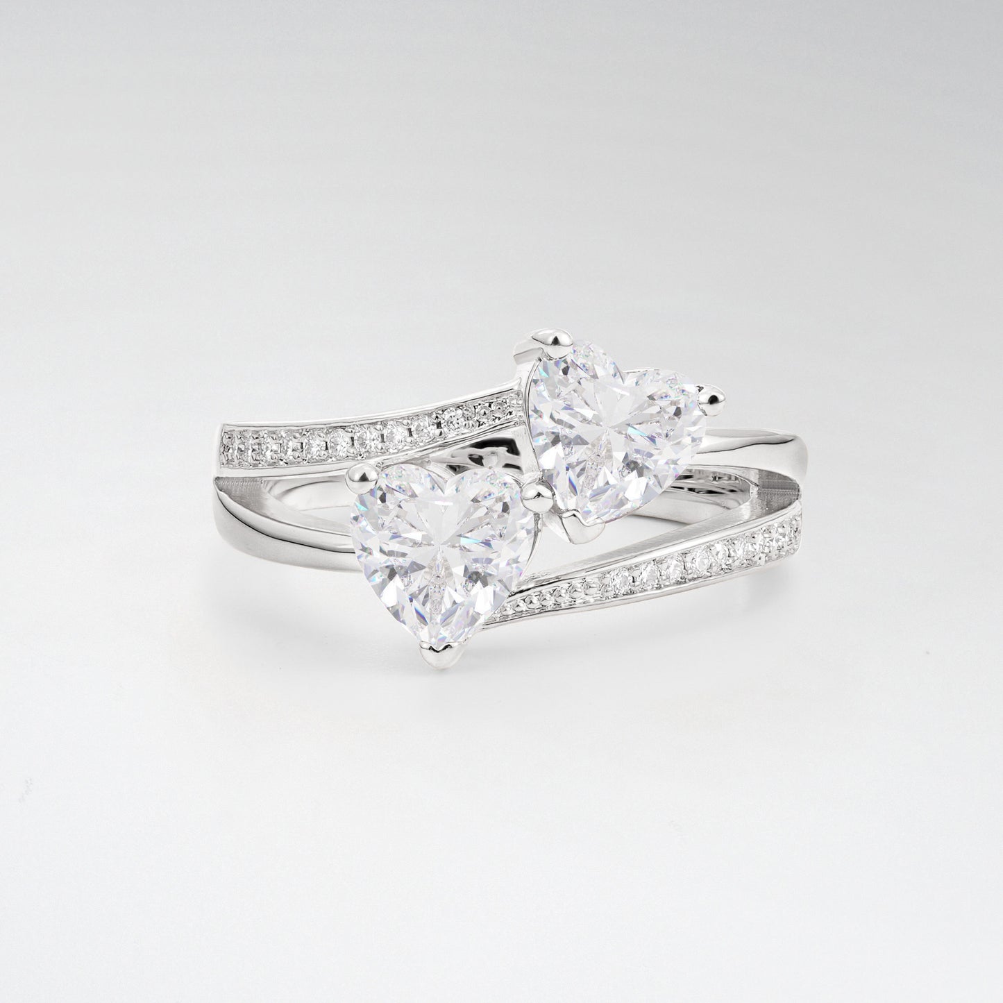 Romantic Heart Cut Moissanite 1.5CT Toi et Moi Bypass Pave Engagement Ring - Additional view