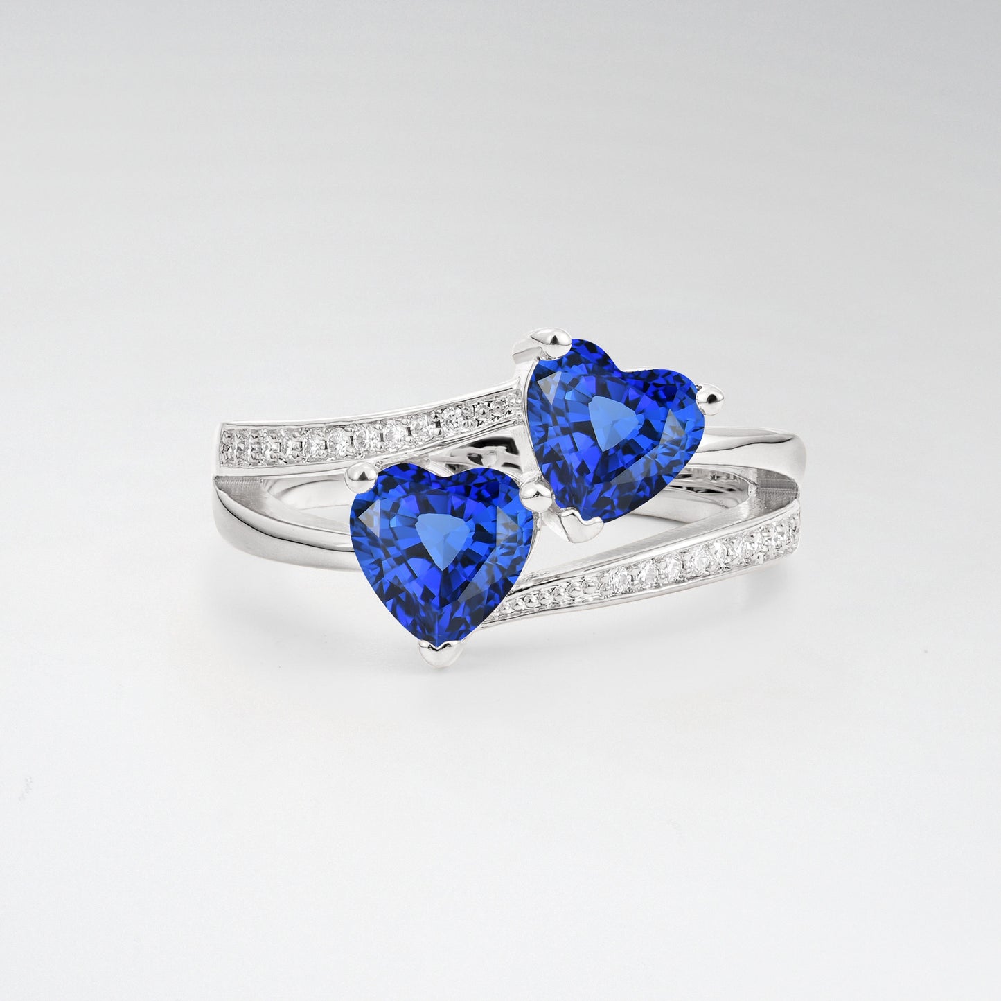 Romantic Heart Cut Sapphire 1.5CT Toi et Moi Bypass Pave Engagement Ring - Additional view
